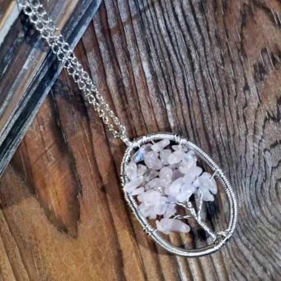 Tree of Life Gemstone Necklace Rose Quartz - Picture 3 of 3